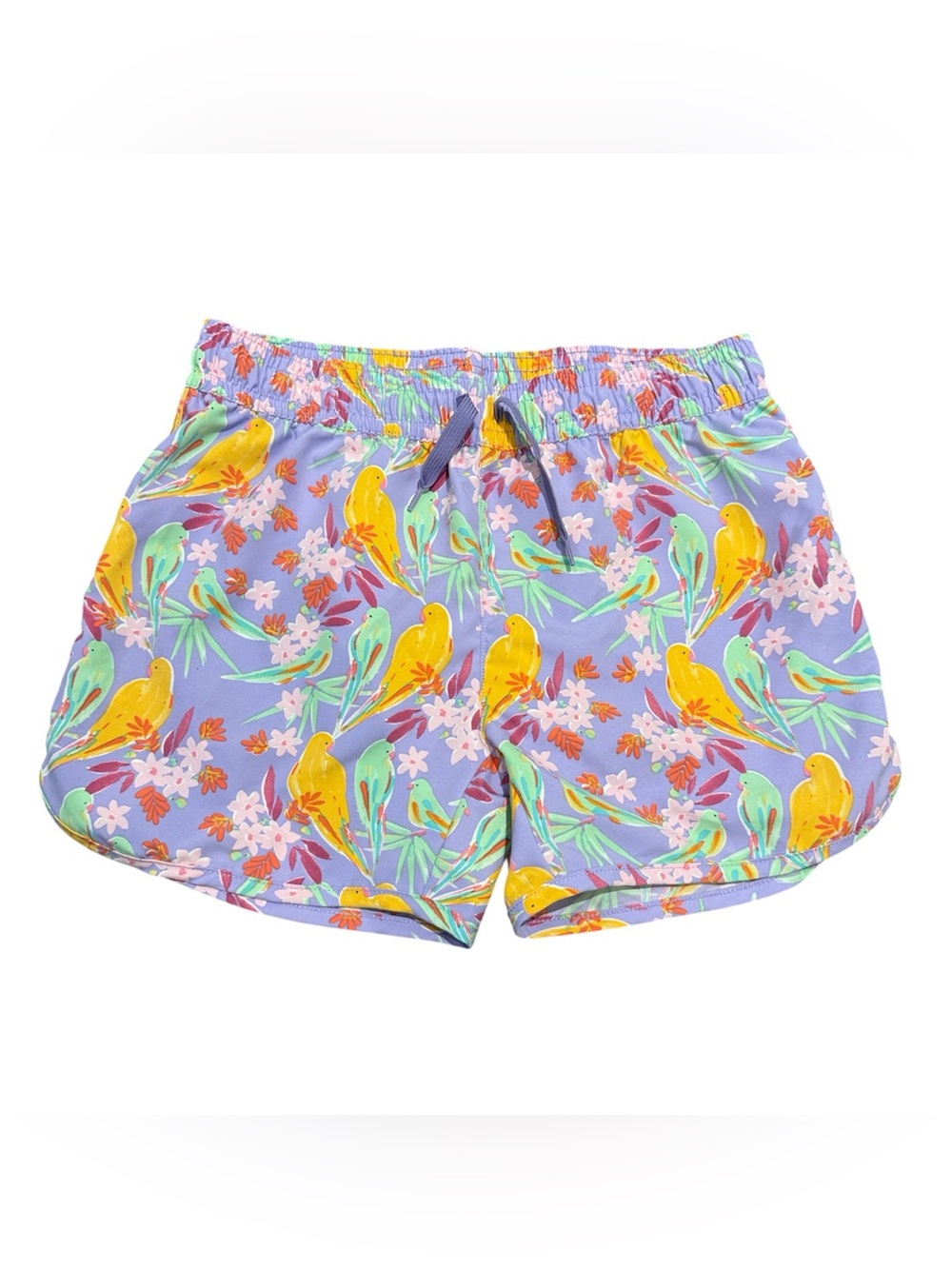 Garnet Hill Kids Tropical Lavender Parrot Print Board Shorts Girls 14
